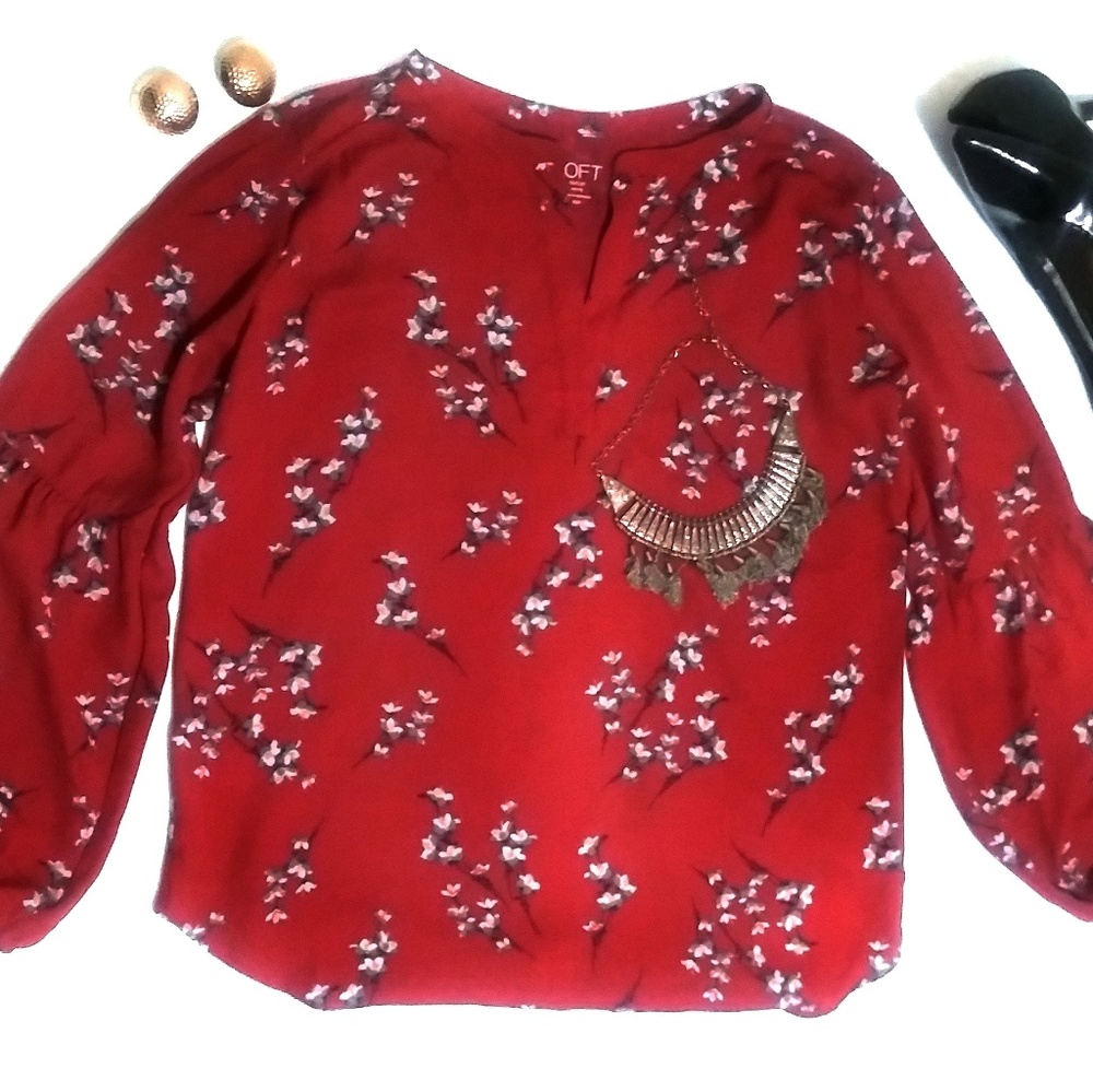 🌟 Loft Outlet| Maroon Floral Blouse - Picture 4 of 6